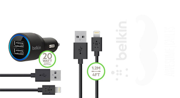 Belkin Dual Car Charger With iPhone 5 Lightning Cable